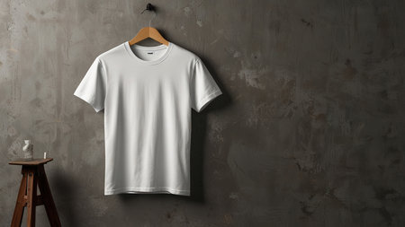 White t-shirt hanging on the wall. Mock up, 3D Rendering