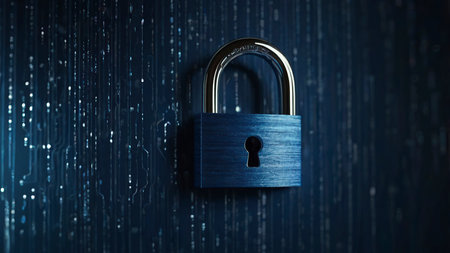 Padlock on binary code background. Cyber security concept. 3D Rendering