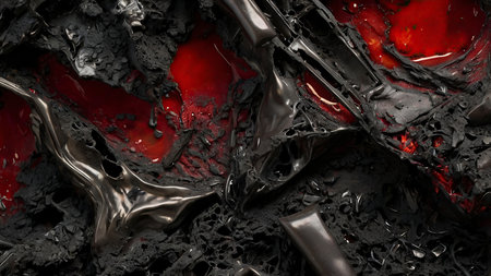 3d render, abstract background, black and red liquid, fluid art