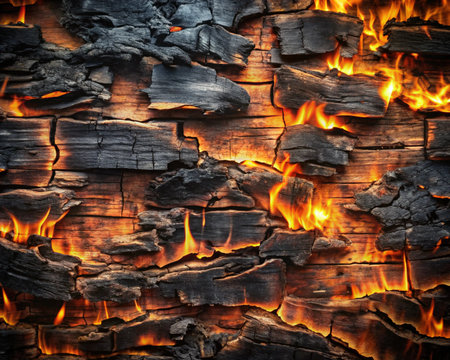 Burning wood in a fireplace as a background. Toned.の写真素材