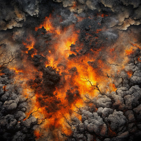 Big fire with smoke and flames in the sky, 3d illustration