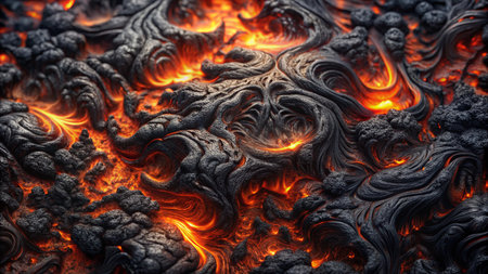 Volcanic eruption. Burning lava close-up. Background.