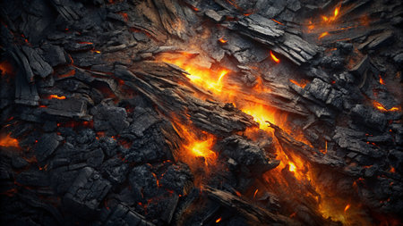 Burning firewood in the coals of the coals.