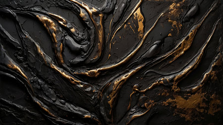 Black and gold abstract background. Liquid marble pattern. 3d illustrationの写真素材