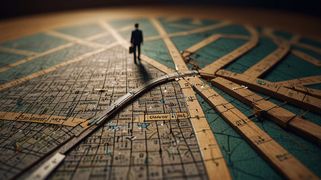 Businessman standing on a map of the city. 3d renderingの写真素材