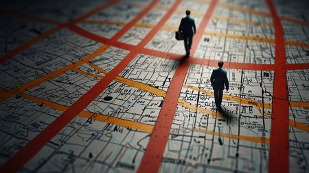 Businessman walking on city map. Business travel and success concept.の写真素材