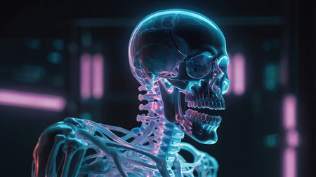 Human skeleton anatomy, x-ray view, 3D rendering.