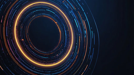 Neon circles abstract background, technology concept, 3D Renderingの写真素材