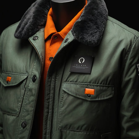 Men's jacket on a mannequin on a black background.の写真素材