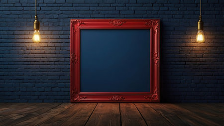 Empty frame on brick wall background. Mock up, 3D Renderingの写真素材
