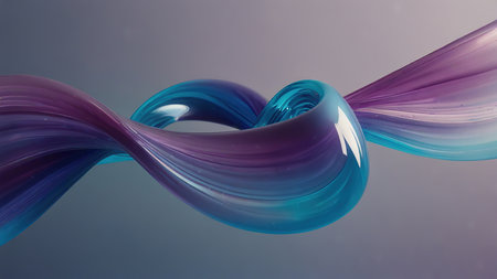 Abstract 3D rendering of wavy flowing energy and colors on dark background.