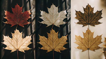 Autumn background with maple leaves. Fall season concept. Vintage tonedの写真素材