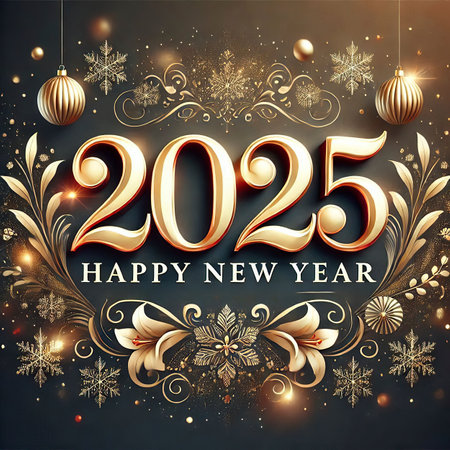 Happy New Year 2025. Greeting card or invitation template.