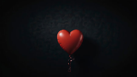 Red heart shaped balloon on dark background. Valentine's day concept.の写真素材
