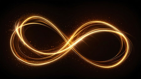 Glowing golden infinity symbol on dark background. Vector Illustration.の写真素材
