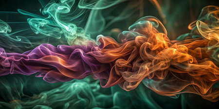 Abstract multicolored smoke of different colors on a black isolated backgroundの写真素材