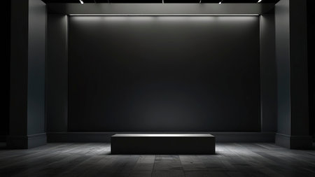 3d rendering of a black podium in a room with black wallsの写真素材