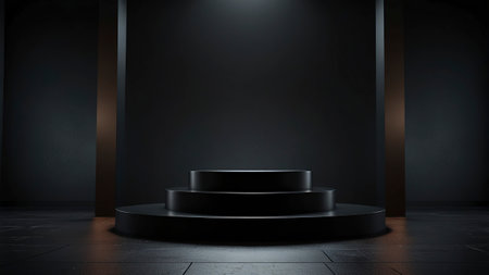 Black podium in dark room. Mock up, 3D Renderingの写真素材