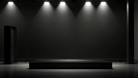 3d rendering of empty stage with spotlights in the dark roomの写真素材