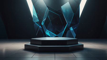 3d rendering, Futuristic podium for product display in the dark room.の写真素材