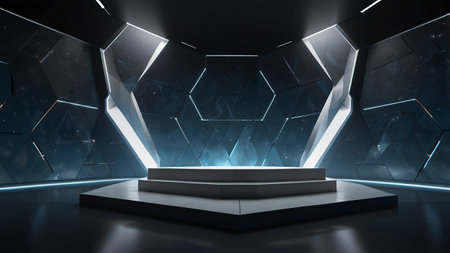 Abstract dark futuristic background with empty podium. 3d rendering mock upの写真素材