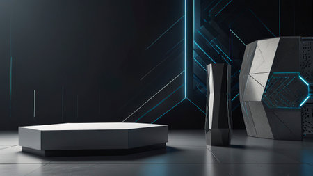 3d rendering, abstract geometric shapes, podium, pedestal, stand, mock up, 3d illustration