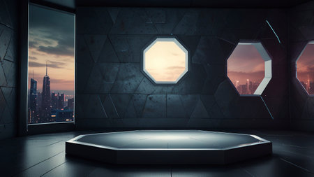 Empty room with city view. 3D rendering. Mock up.