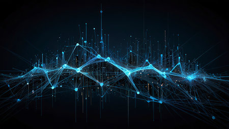 Close-up of network cables with glowing lights. Technology concept.