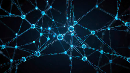 Connected lines and dots as technology concept on dark background 3D rendering