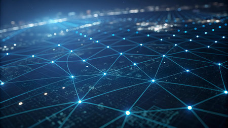 Futuristic network connection on blue background. 3D Rendering