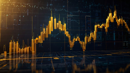 financial stock market graph on technology abstract background. Finance and investment concept. 3D...
