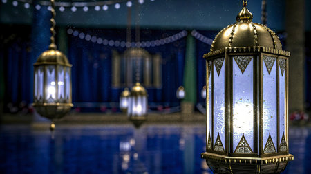 Lantern on the background of the mosque, Ramadan Kareemの写真素材