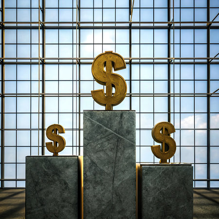 Dollar sign on the stairs in a modern office, 3d render