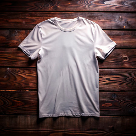 Men's t-shirt on a wooden background. T-shirt on a wooden backgroundの写真素材