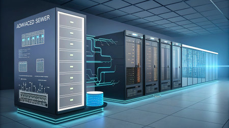 Server room data center. Data center. Backup, hosting concept. 3D rendering