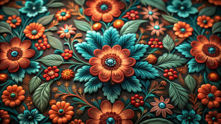 vintage floral background,floral pattern in ukrainian styleの写真素材