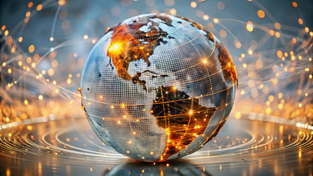 Globe and technology background. 3d rendering toned image double exposure