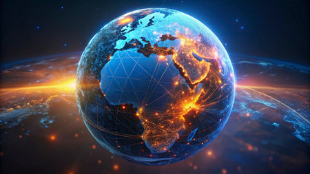 Global network of internet spread around the planet Earth. 3D rendering