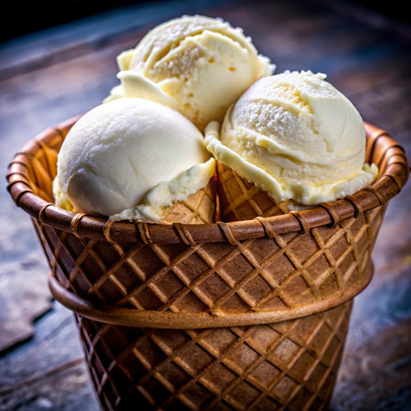Vanilla ice cream in wicker basket