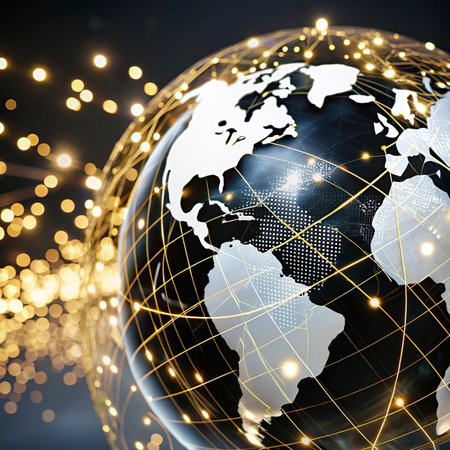 Best Internet Concept of global business. Globe, glowing lines on technological background. Wi-Fi,...