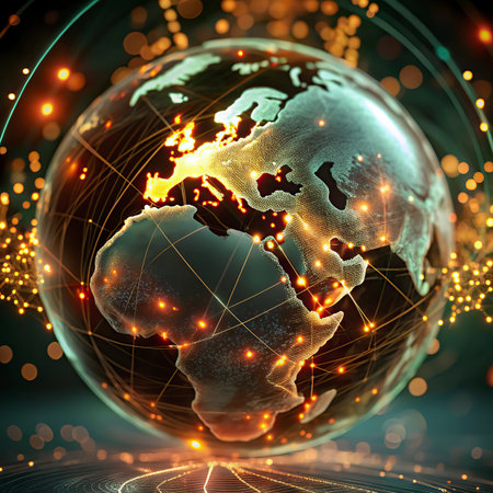 Globe with glowing world map. 3d illustration. Globalization concept.の写真素材