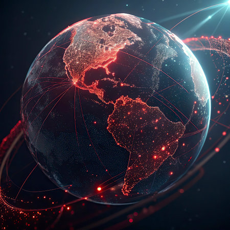 Global network connection over the planet Earth. Globalization concept. 3D Renderingの写真素材