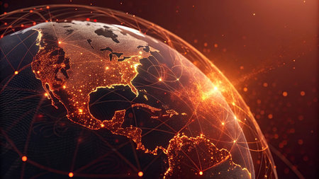 Global network connections over the world. 3D illustration. Elements of this image furnished by NASAの写真素材