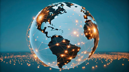 Globe with global network connections on blue background. 3D renderingの写真素材