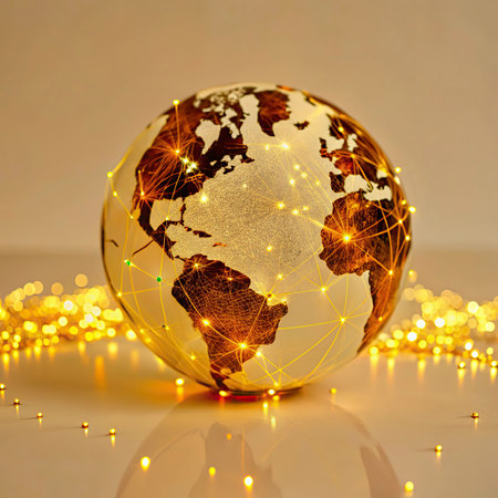Globe with glowing lines on a white background.の写真素材