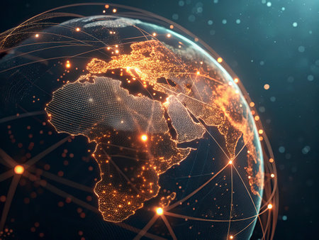Global network connection over the world. 3d rendering toned image double exposureの写真素材