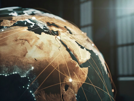 Globe with glowing network of connections. Global business concept. 3D Rendering