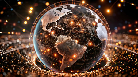 Global network connection. 3D rendering elements of this image furnished by NASAの写真素材