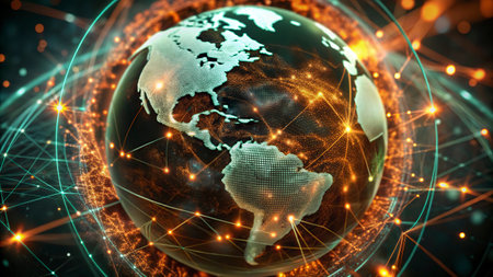 Global network connection over the world 3D rendering elements of this image furnished by NASAの写真素材