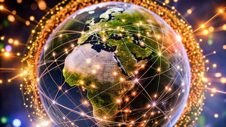 Globe with glowing world map. Globalization concept. 3D Renderingの写真素材